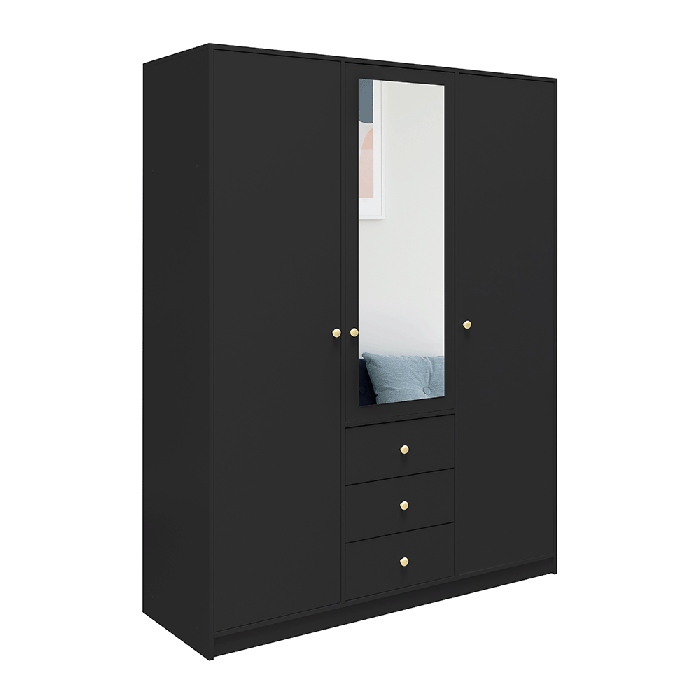 The hinged door wardrobe SIENA D3 black with mirror