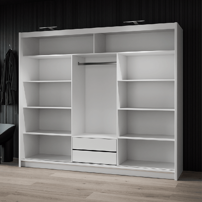 PARIS LUX 250cm wardrobe interior with 2 drawers, 1 hanging rail and 8 shelves