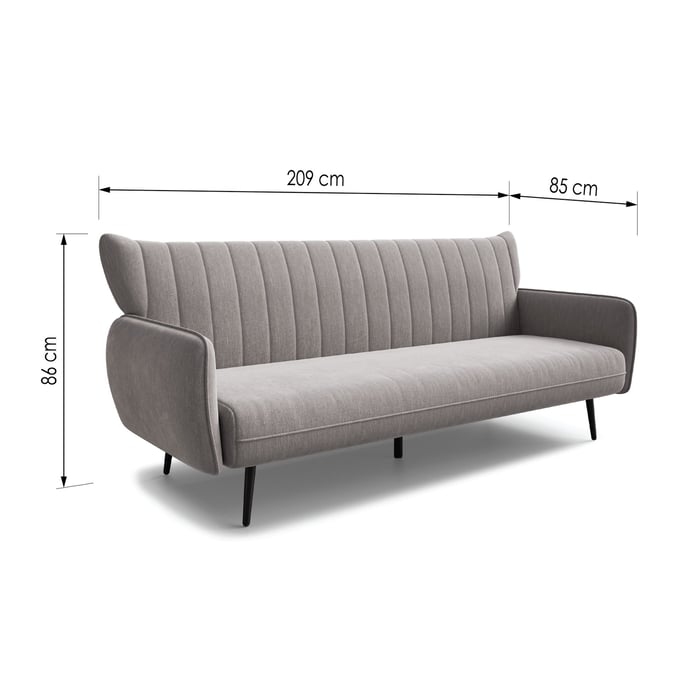 Sofa Bed NATALIE - Grey with dimensions