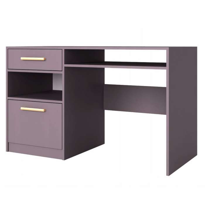 The BALI desk in plum with gold handles.