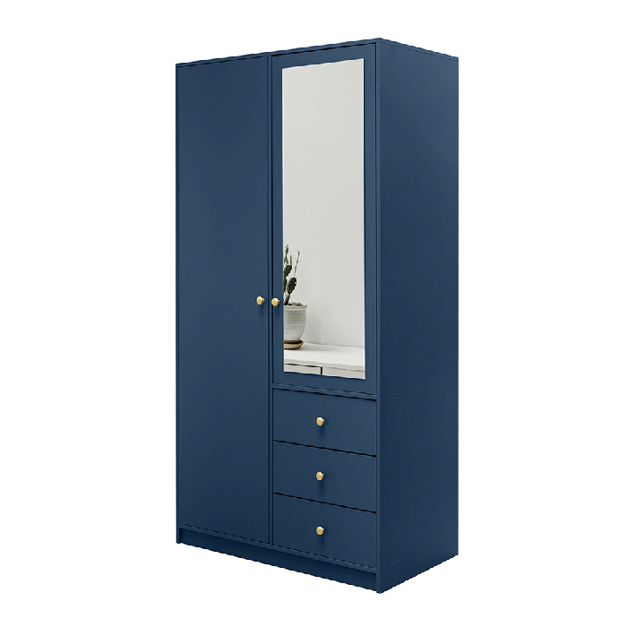The hinged door wardrobe SIENA II D2 dark blue with mirror