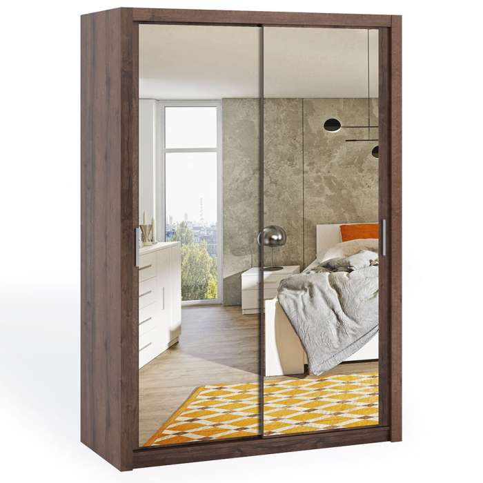 The sliding door wardrobe BONITO 150cm oak monastery with mirrored doors