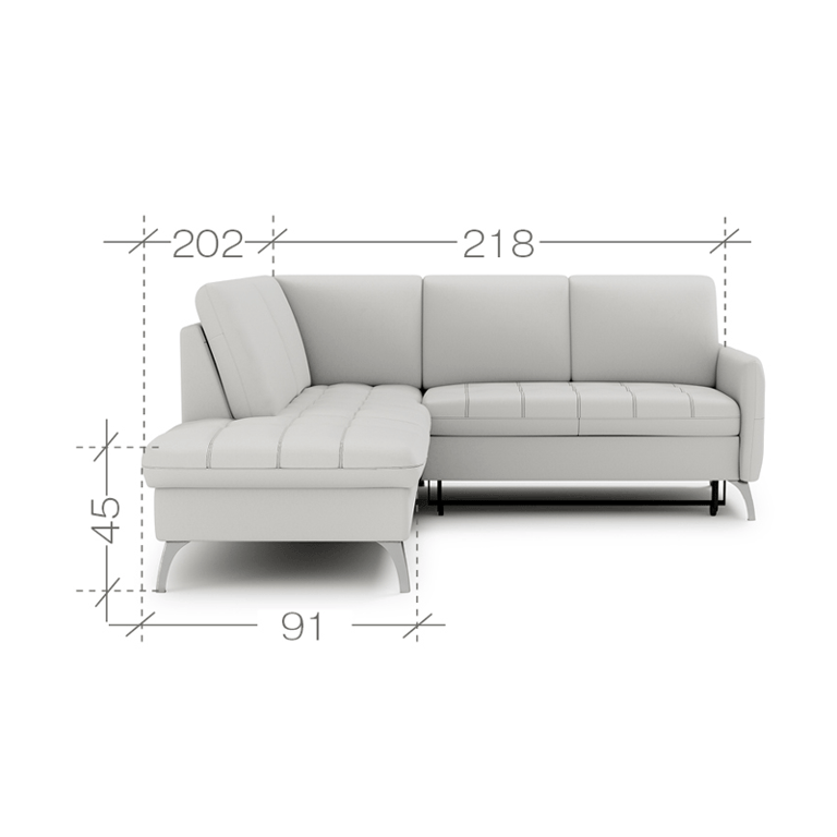 The dimensions of the LUKAS corner sofa bed.