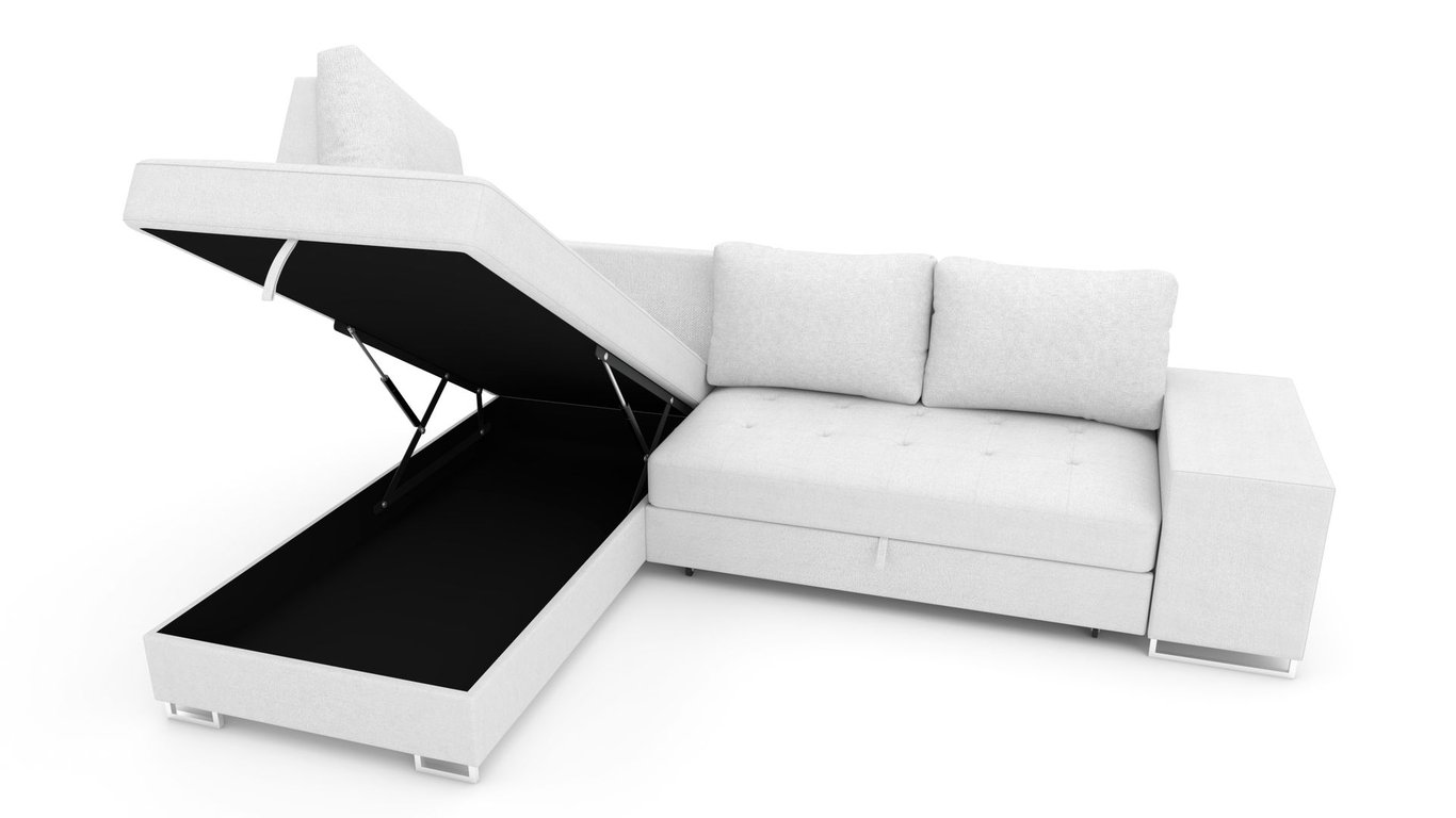 Corner Sofa Bed MARTHA Left-Hand - Cream showing storage container