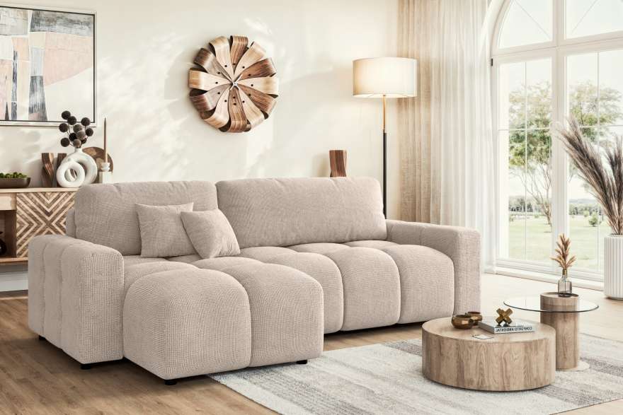 Corner Sofa Bed LAINEY Beige in a cosy living room