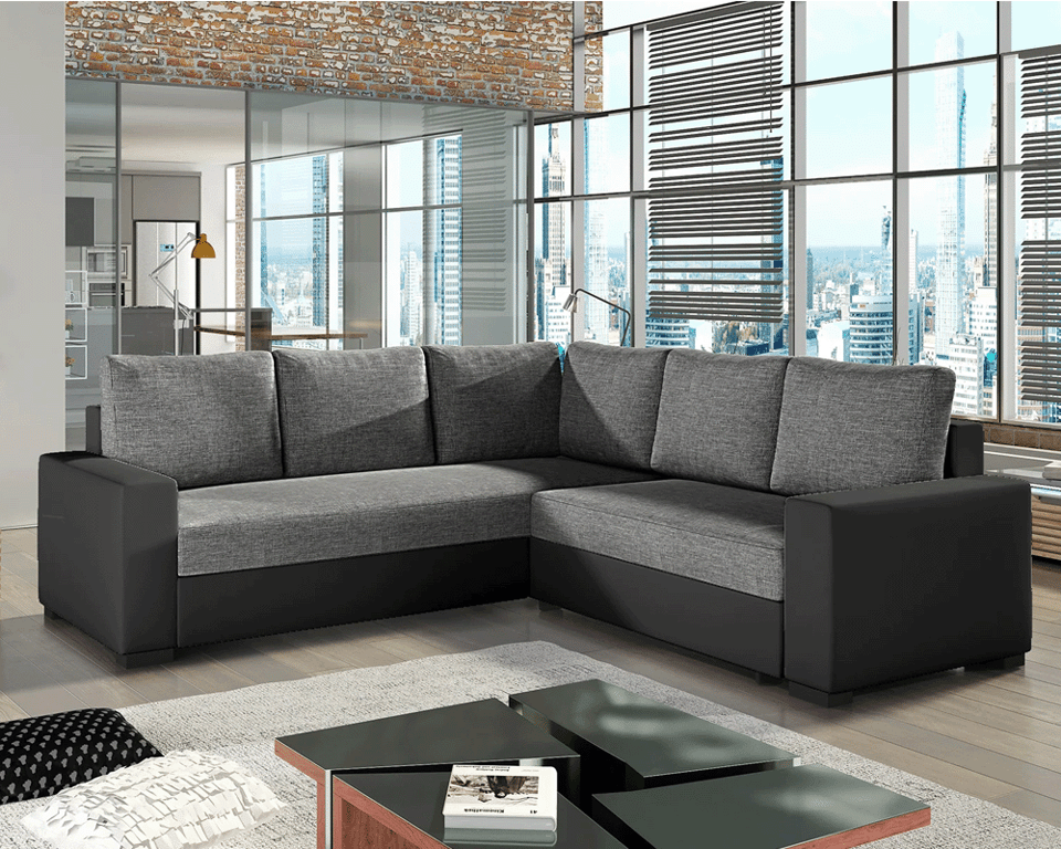 corner sofa bed CANIS dark grey / black in cosy living room
