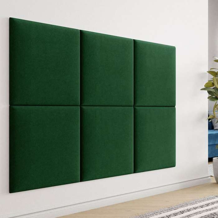 6 Upholstered panels 60x60  in manila 35 (green) displayed as an example on a wall