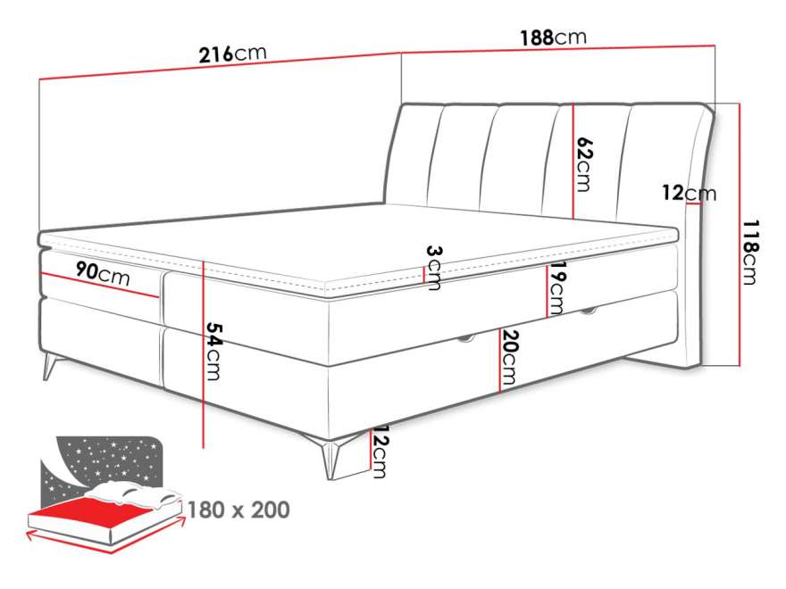 Diagram of continental bed FAIRY with dimensions