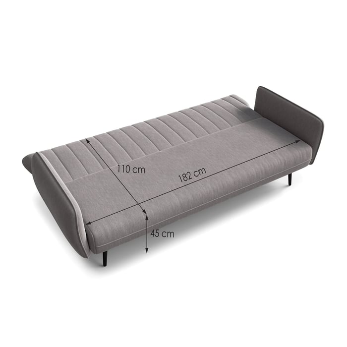 Sofa Bed NATALIE showing the sleeping function with dimensions