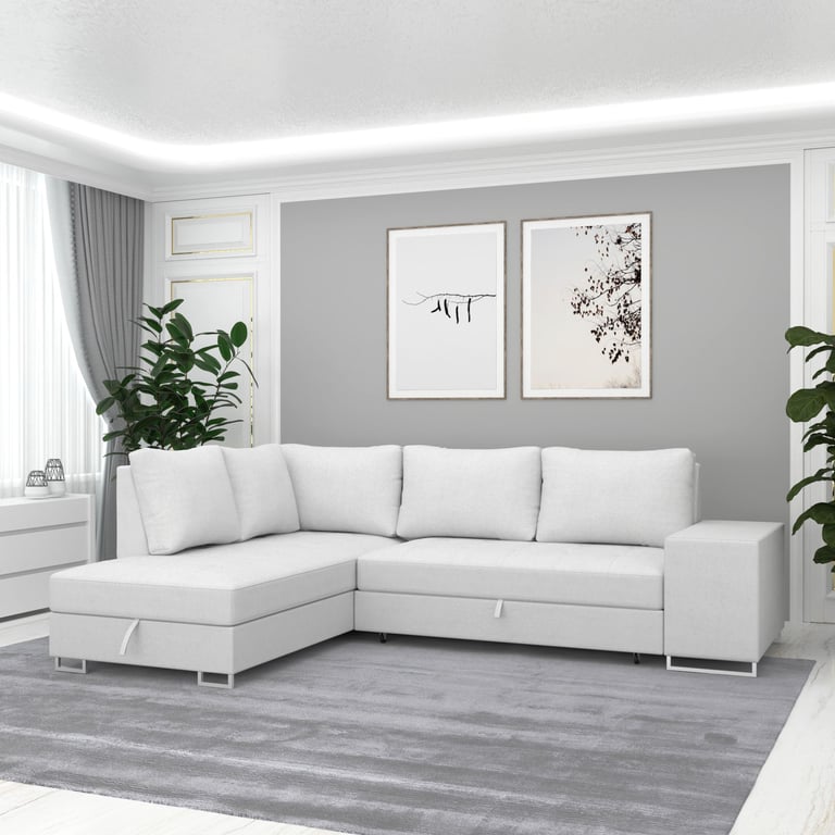 Corner Sofa Bed MARTHA Left-Hand - Cream in living room