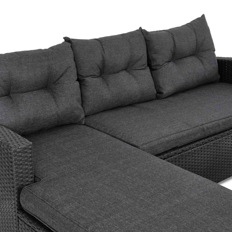 Close up of the cushions on the corner sofa in Garden Furniture Set DELMI Black / Graphite