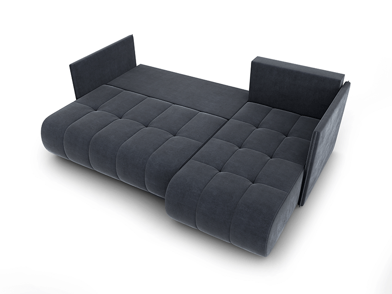 The anthracitic unfolded corner sofa NESSA presenting sleeping area.