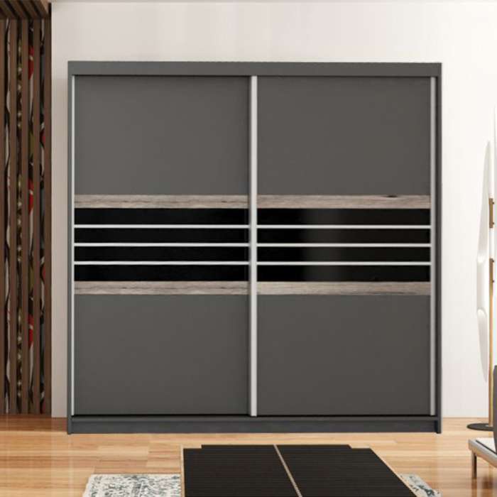 The TURYN 203cm sliding door wardrobe lava / black glass