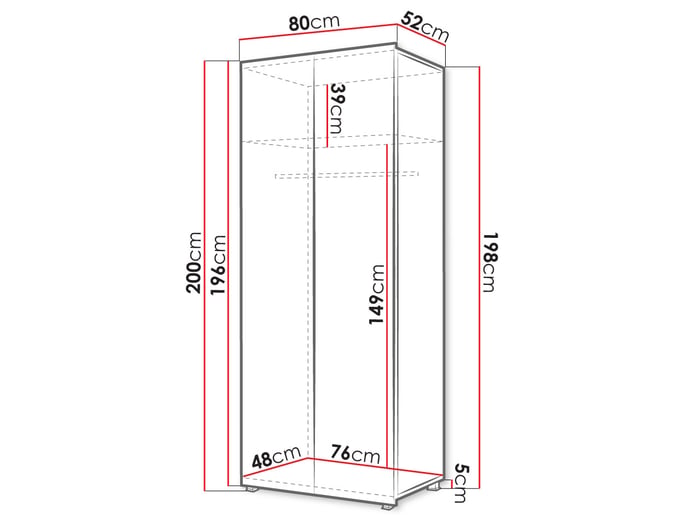 Diagram of wardrobe COLAMBRINI with dimensions