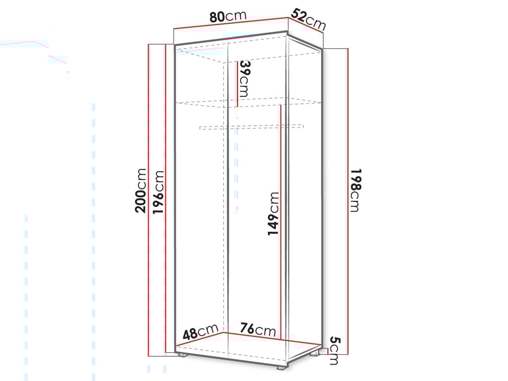 Diagram of wardrobe COLAMBRINI with dimensions