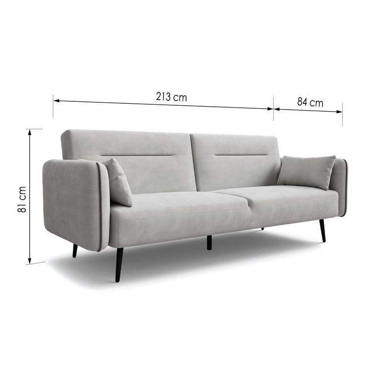 Sofa Bed YASMINE - Light Grey with dimensions