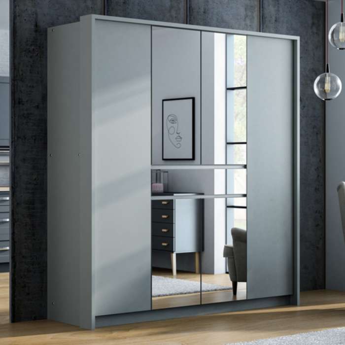 The hinged door wardrobe SPLIT 200cm platinum with mirrored doors