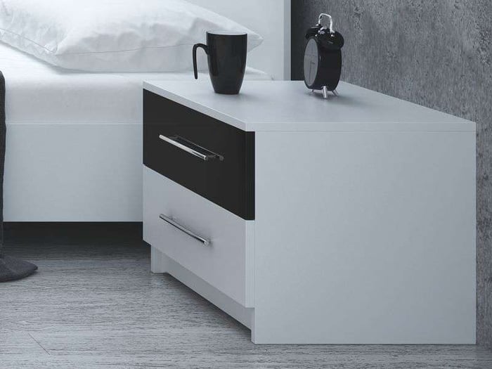 Bedside table DUBAJ in white / black gloss bedside a bed