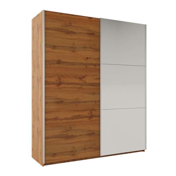 The sliding door wardrobe RODOS 200cm oak wotan with a mirrored door