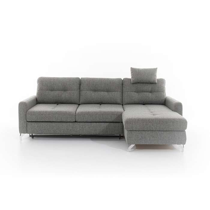 The folded NINA corner sofa grey right in a modern living room.