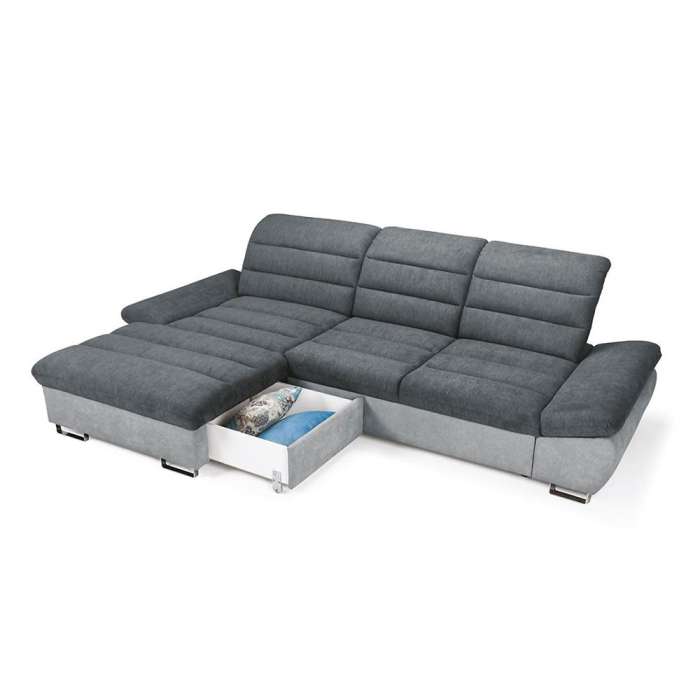 The corner sofa bed RASONNI showing a storage solution.