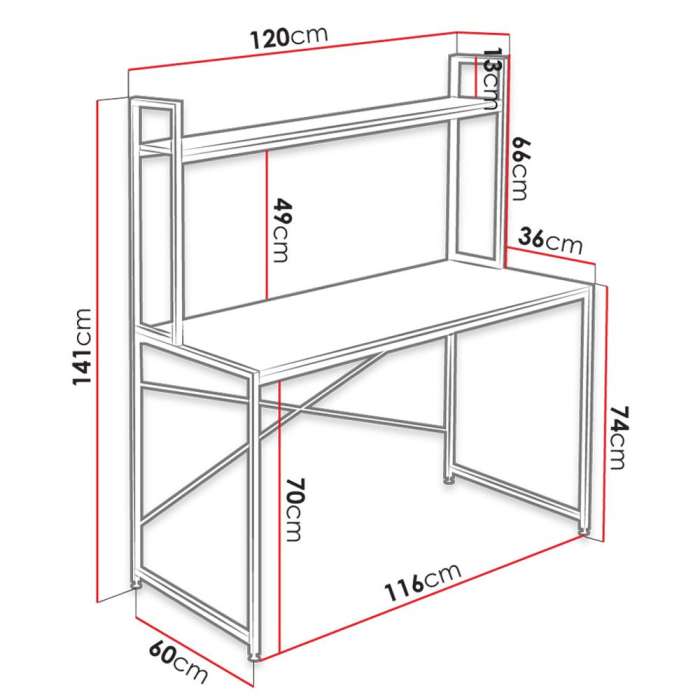 Diagram of desk MISTY 62 with dimensions