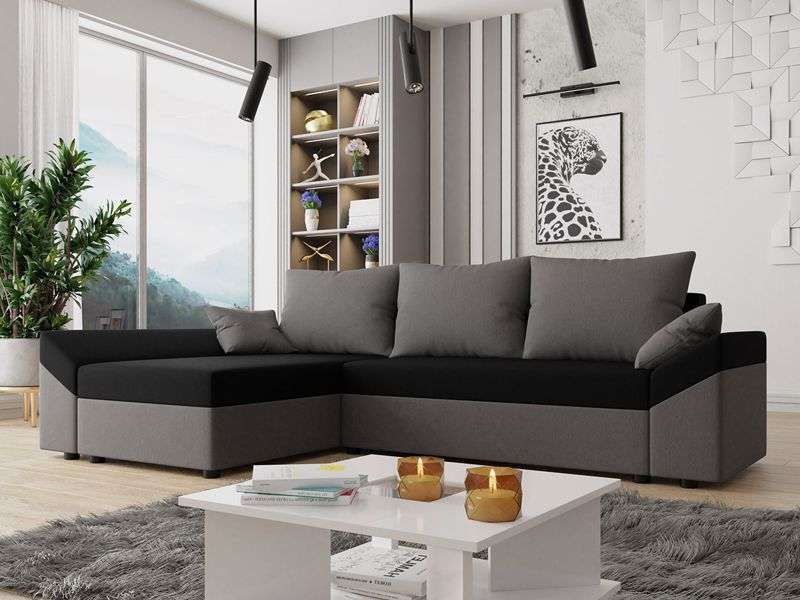 Corner Sofa Bed DARCIE L alova 36 + alova 04 in a living room.