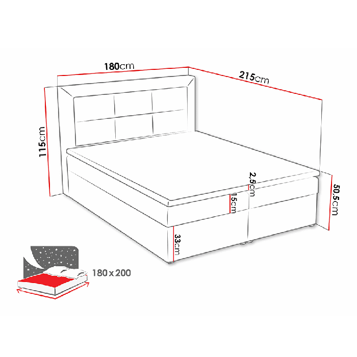 Diagram of continental Bed CLAVIC BOX with dimensions