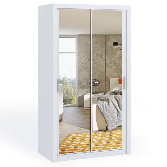 The sliding door wardrobe BONITO 120cm white with mirrored doors