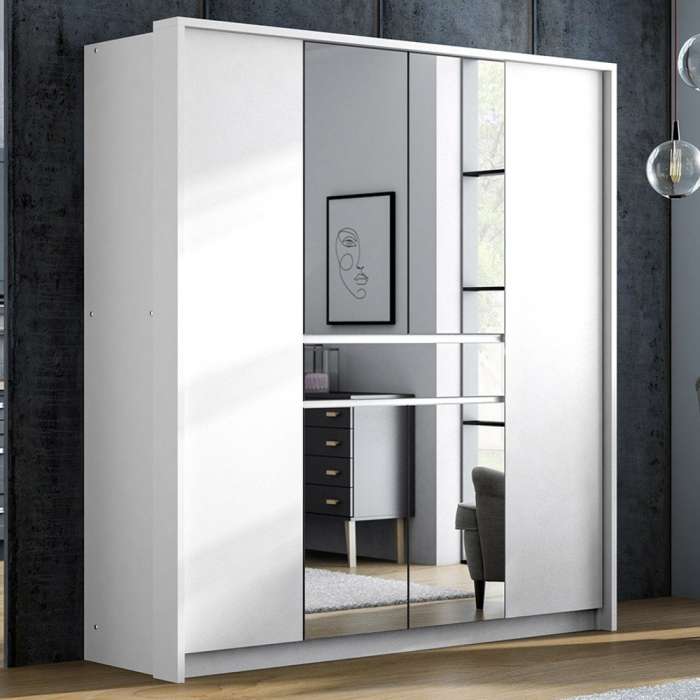 The hinged door wardrobe SPLIT 200cm white with mirrored doors