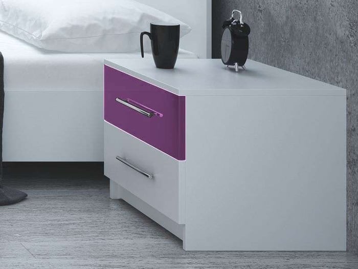 Bedside table DUBAJ in white / purple gloss bedside a bed