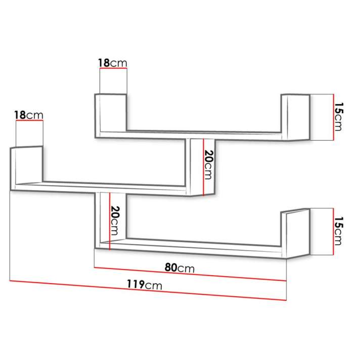 Diagram of hanging shelf TRES 003 with dimensions