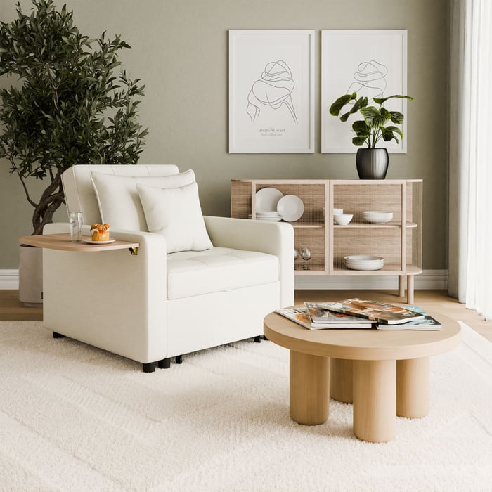 Armchair Sofa Bed SUZIE - Cream in a living room