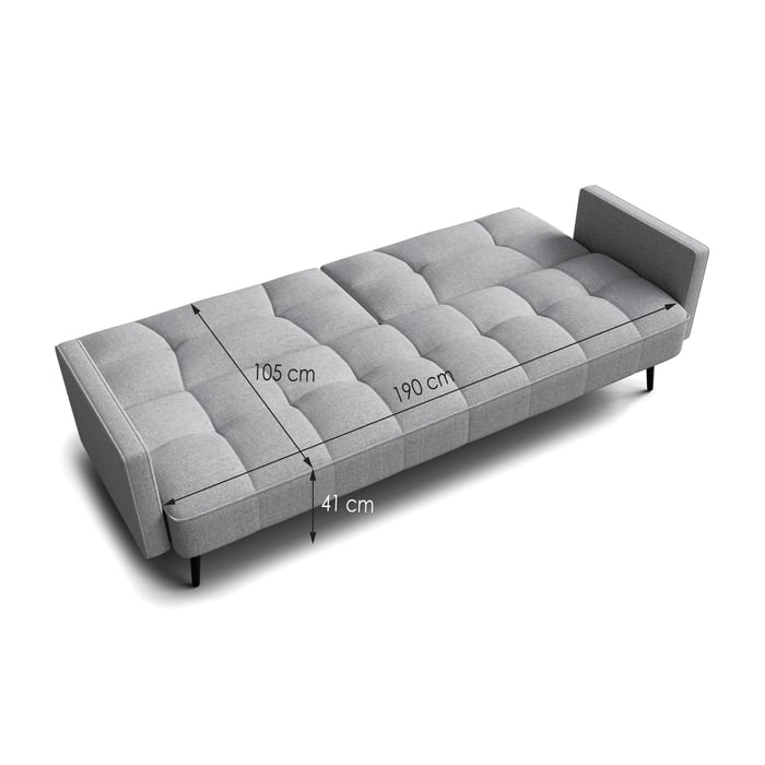 Sofa Bed SARAH showing sleeping function with dimensions