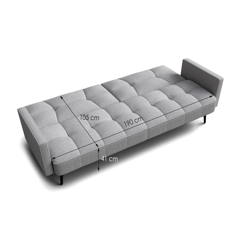 Sofa Bed SARAH showing sleeping function with dimensions