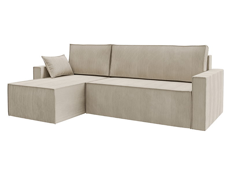 Corner Sofa Bed CORD Beige in the left hand orientation.