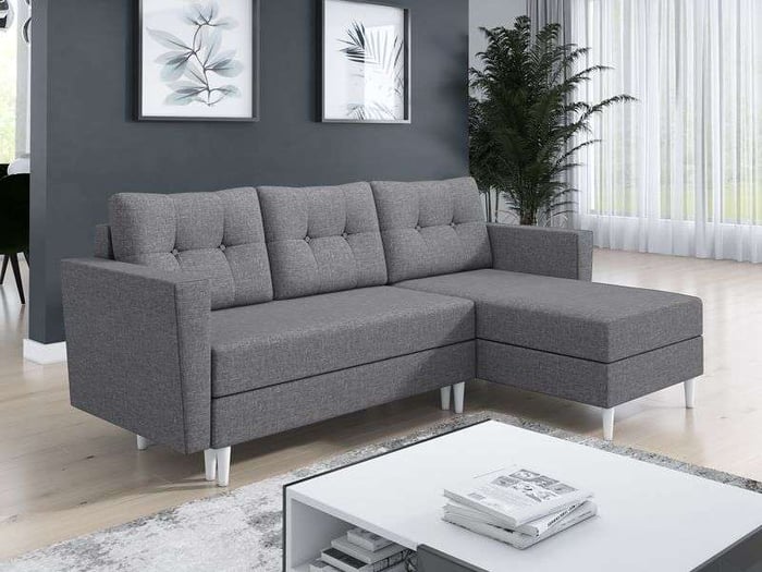 Corner Sofa Bed OTIS Light Grey in a living room.