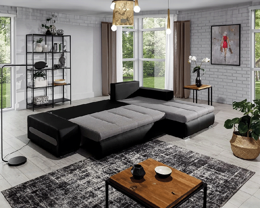 Corner Sofa Bed OMBAVIO right orientation showing sleeping function in a cosy living room.