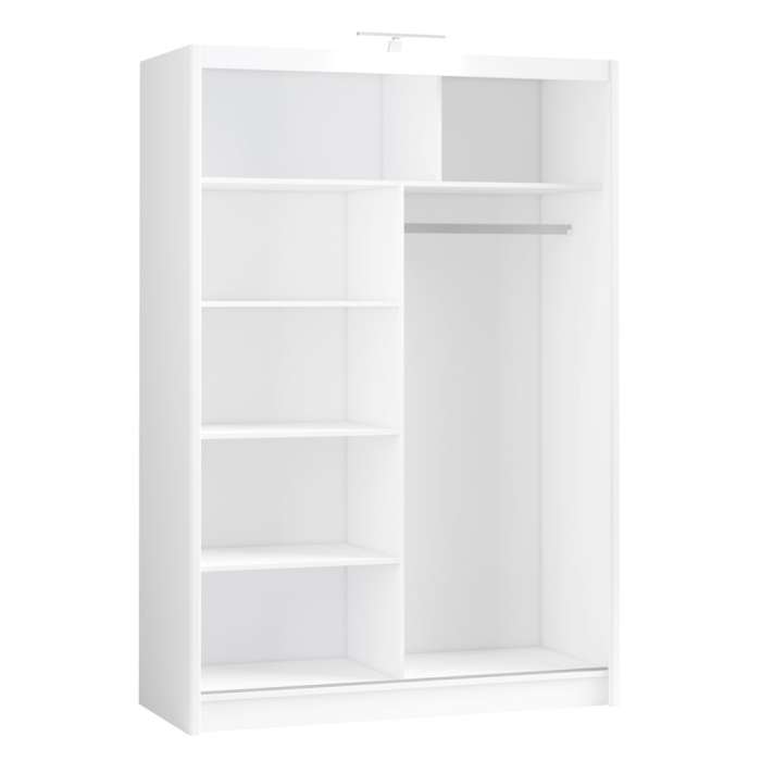 Interior of the white PARIS 150 wardrobe, with 5 shelves and a hanging rail