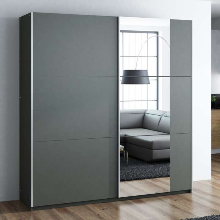 The sliding door wardrobe BASTIA 150cm graphite with mirrored door.
