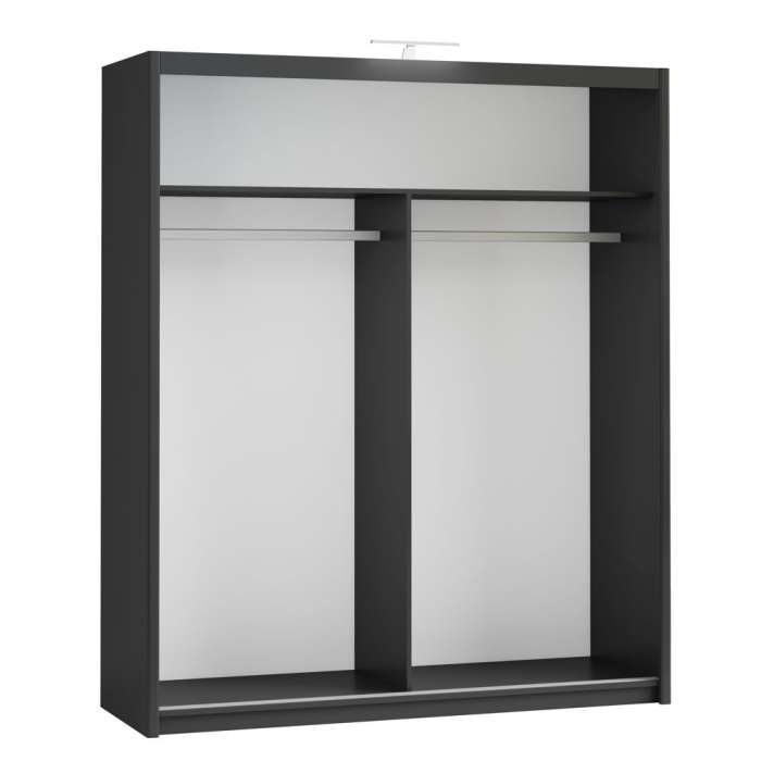 The interior of the PARIS 180cm wardrobe presenting a different configuration of 2 hanging rails and 1 shelf