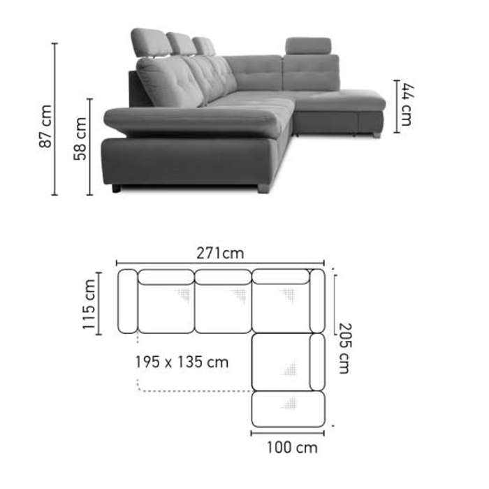 The CALAMO 1 left grey presenting its dimensions.