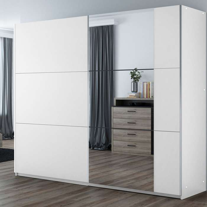 The sliding door wardrobe BASTIA 250cm white with mirrored door.