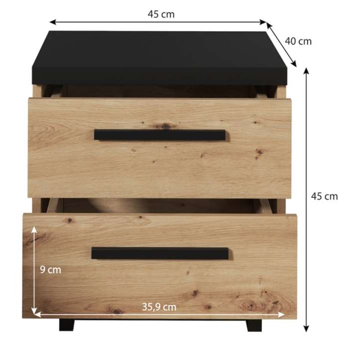 Bedside Table INEZO with dimensions