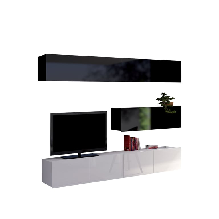  living room furniture set COLAMBRINI 8 in white / white gloss and black / black gloss