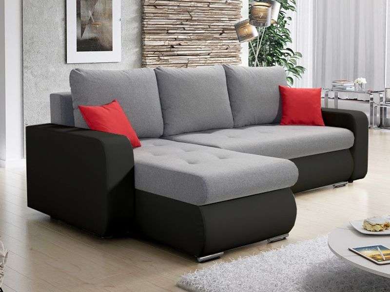 Corner Sofa Bed DAVID Grey / Black in a living room.