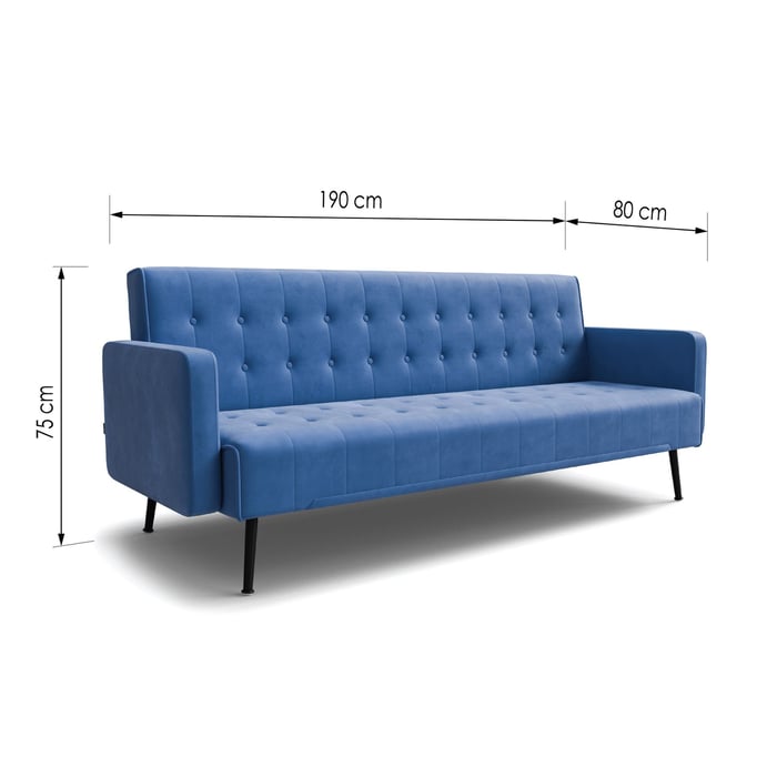 Sofa Bed SILVIA - Blue with dimensions