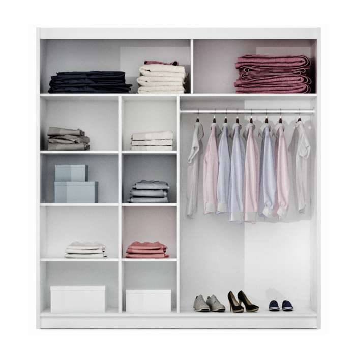The interior of TURYN 203 wardrobe with 8 shelves and a hanging rail