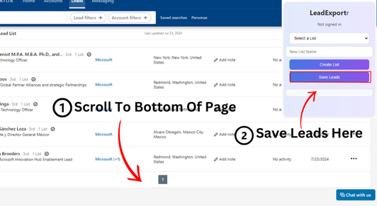Saving linkedin lead list to Leadexportr