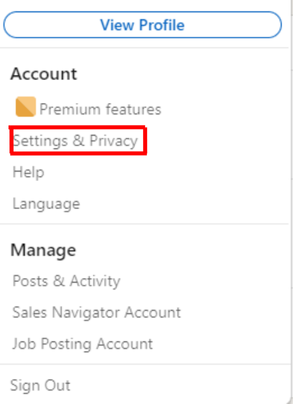 Clicking settings and privacy on linkedin profile